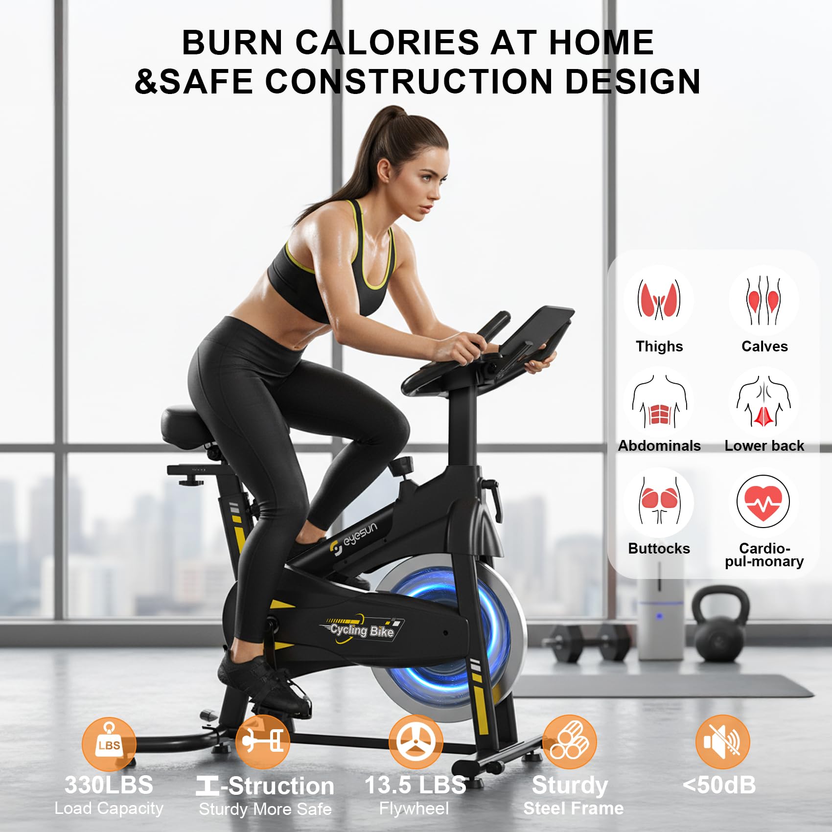 Exercise Bikes for Home,Indoor Cycling Bike with Adjustable Magnetic,Brake Pad Resistance Silent Belt Drive,330lbs Weight Capacity &Upgraded Version Seat for Home Cardio&Weight Loss