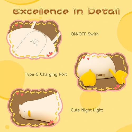 Miniatura 7 de Luz nocturna LED recargable de pato plano para niños, luz nocturna de silicona regulable de 3 niveles, lámpara táctil blanda para guardería,