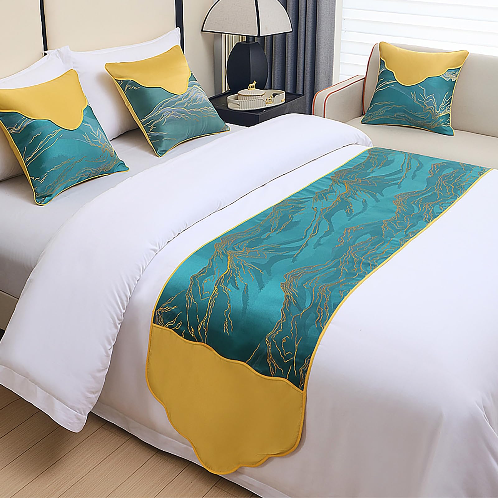 VNVFJKLO bed runner, Bed Runners And Matching Cushions, Rounded Pattern Patchwork End Scarves, Hotel Home Decoration Bedding Towel Bedroom Bedspread Protection(A green1,50 * 240cm for 180cm bed)