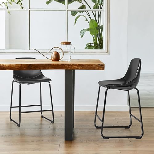 Miniatura 2 de Rfiver Juego de 4 taburetes de bar de altura de mostrador, taburete de mostrador con respaldo, taburetes de bar modernos de piel sintética con patas