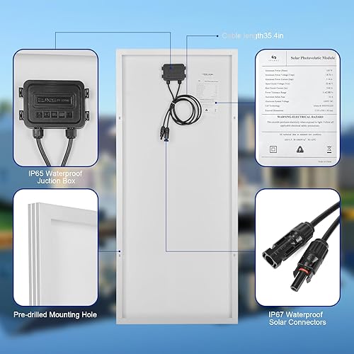 Miniatura 8 de KAUWOX Kit de panel solar mono-Si de tejas de 100 vatios y 12 V con controlador de carga PWM de 10 A, cargador de alimentación de módulo