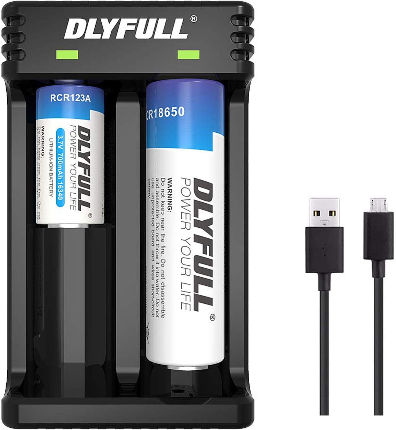 Dlyfull Universal Intelligent USB Dual Battery Charger for IMR/ICR Li-ion 18650 18500 18350 26650 21700 20700 22650 Rechargeable Batteries(Battery Not Included)