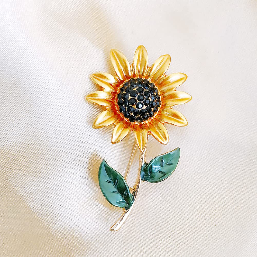 Strass-Sonnenblumen-Brosche, Emaille-Kristall, gelbe Blumen-Anstecknadeln, niedliche Pflanzen-Sonnenblumen-Anzug-Brosche für Frauen und Mädchen