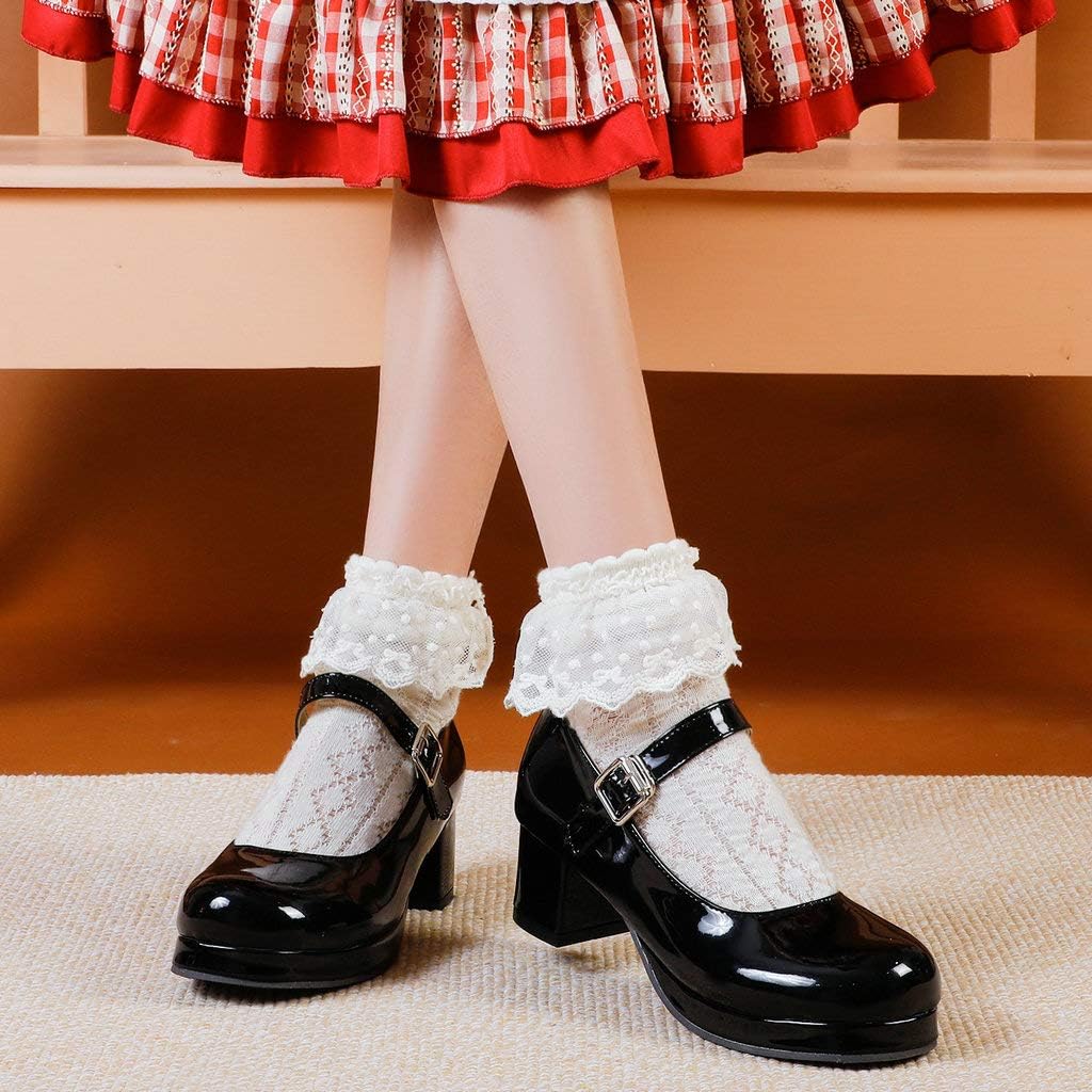 KOKOMOMO Womens Patent Mary Janes Platform Shoes Cute Lolita Cosplay Shoes Mid Block Heel Pump with Ankle Strap