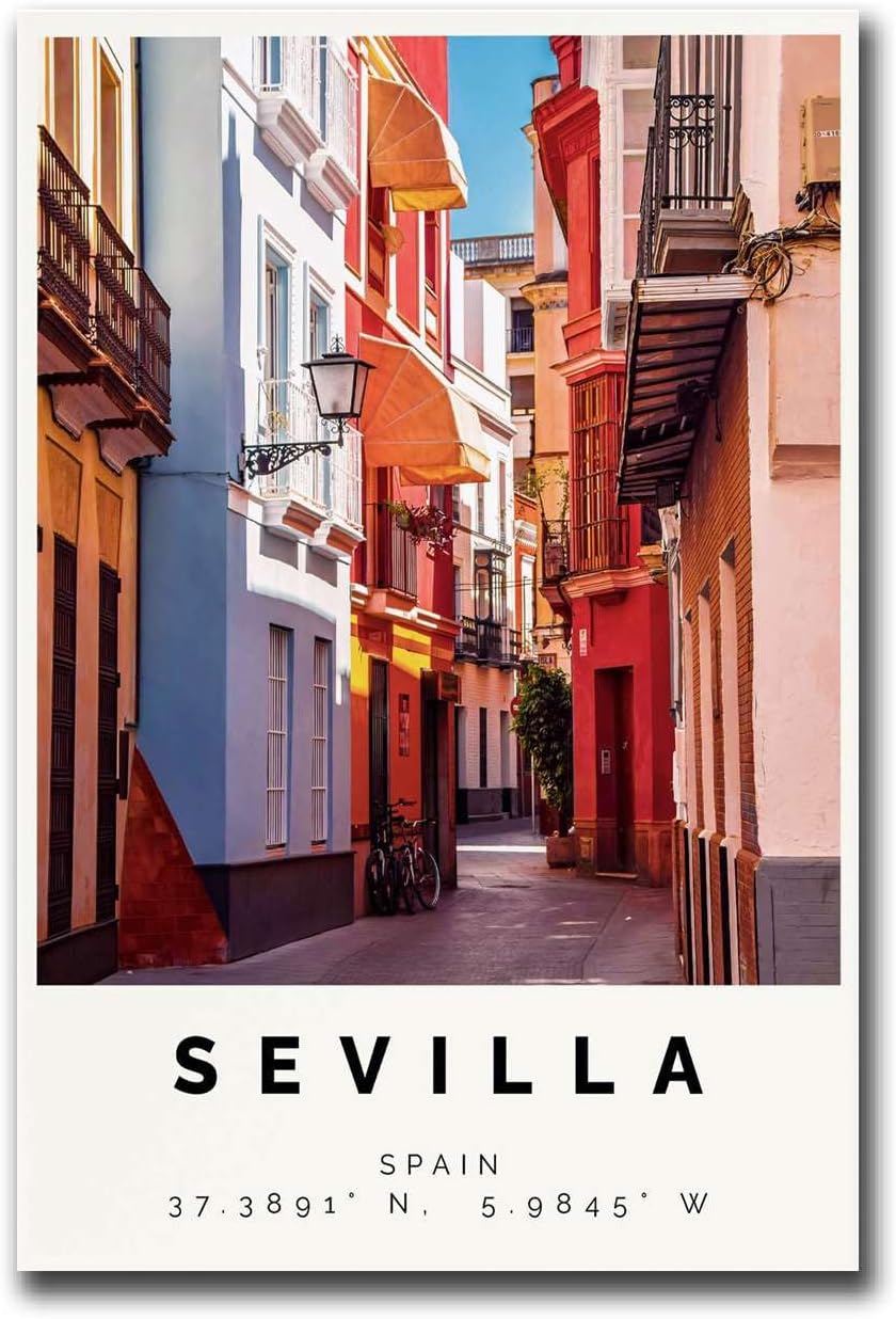 Chen Lin Print Canvas Wall Art Sevilla Poster Colorful Print Sevilla Wall Art Sevilla Photo Decor Living Room Bedroom Decor Wall Decor 8x12inch wood Frame