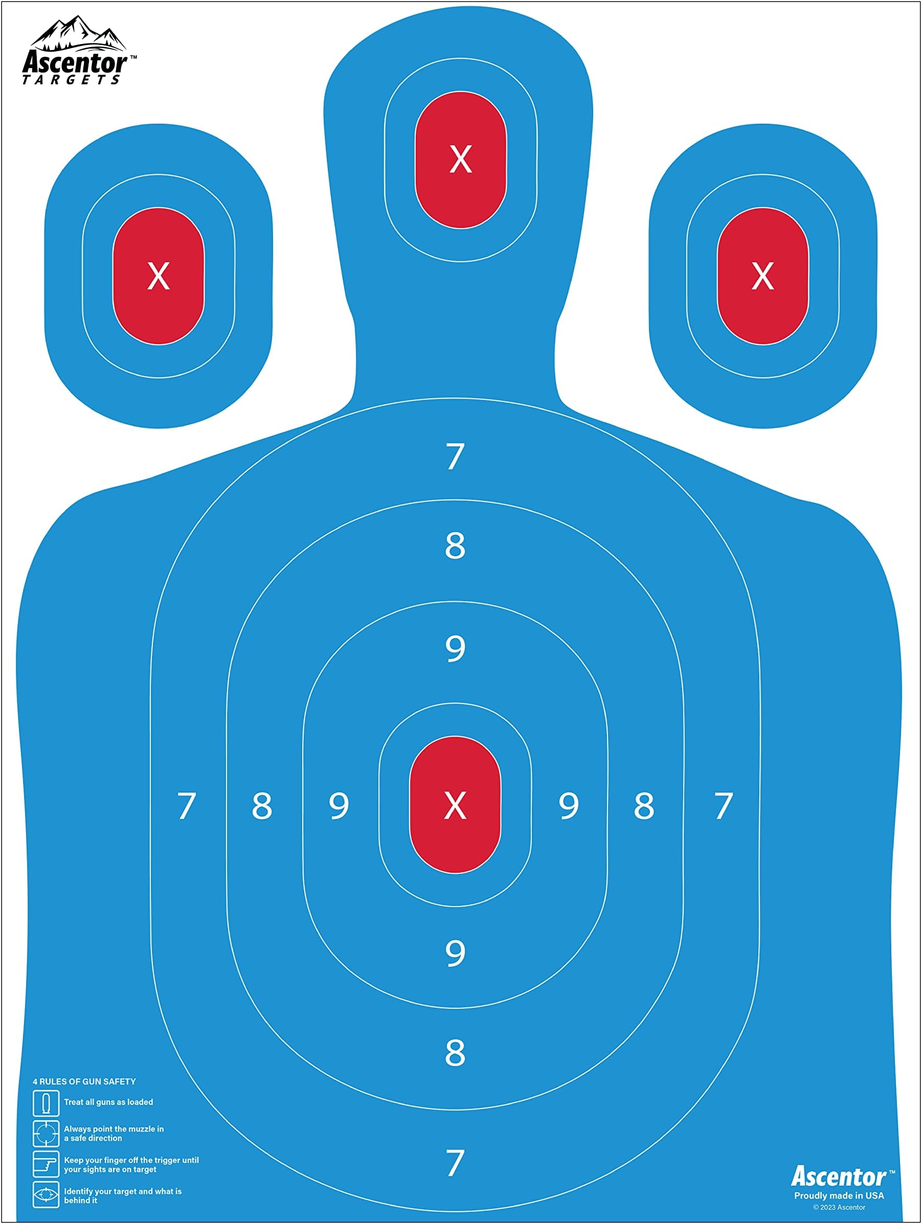 Ascentor Silhouette Shooting Target - Large Size 18 x 24 - Multiple Aiming Zones - Blue