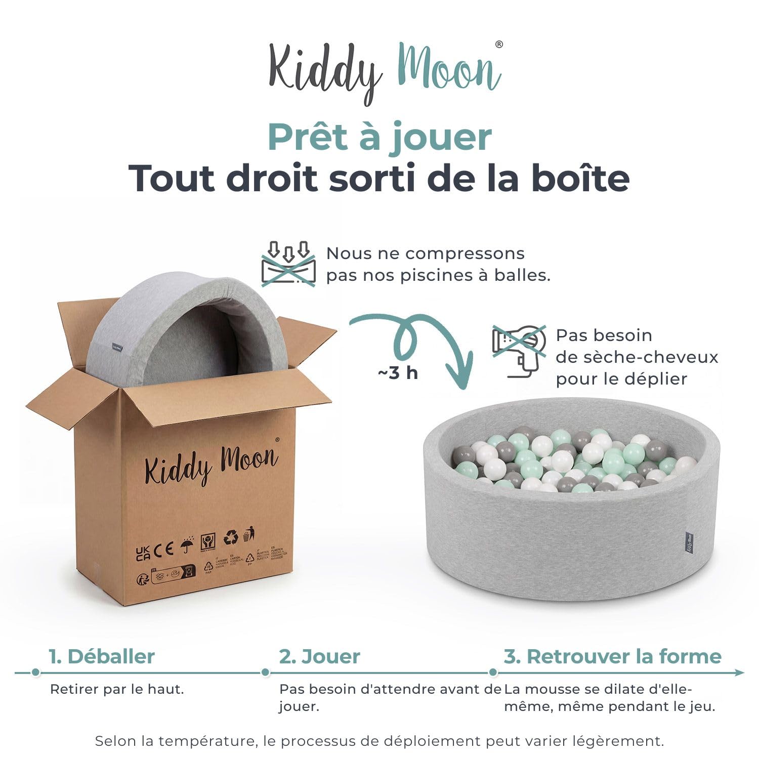 KiddyMoon Aire de Jeux en Mousse avec Piscine à Balles 90x30cm et Rampe 200 Balles 7cm pour Bébés et Enfants - Bruyère: Marron Cuivré Beige Pastel Saumon