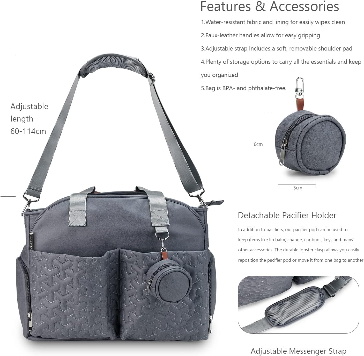 Lmbabter Diaper Tote Bag-Breast Pump Bag Diaper Organizer Bag with Pacifier Case Mommy Baby Bag for Work,Weekender