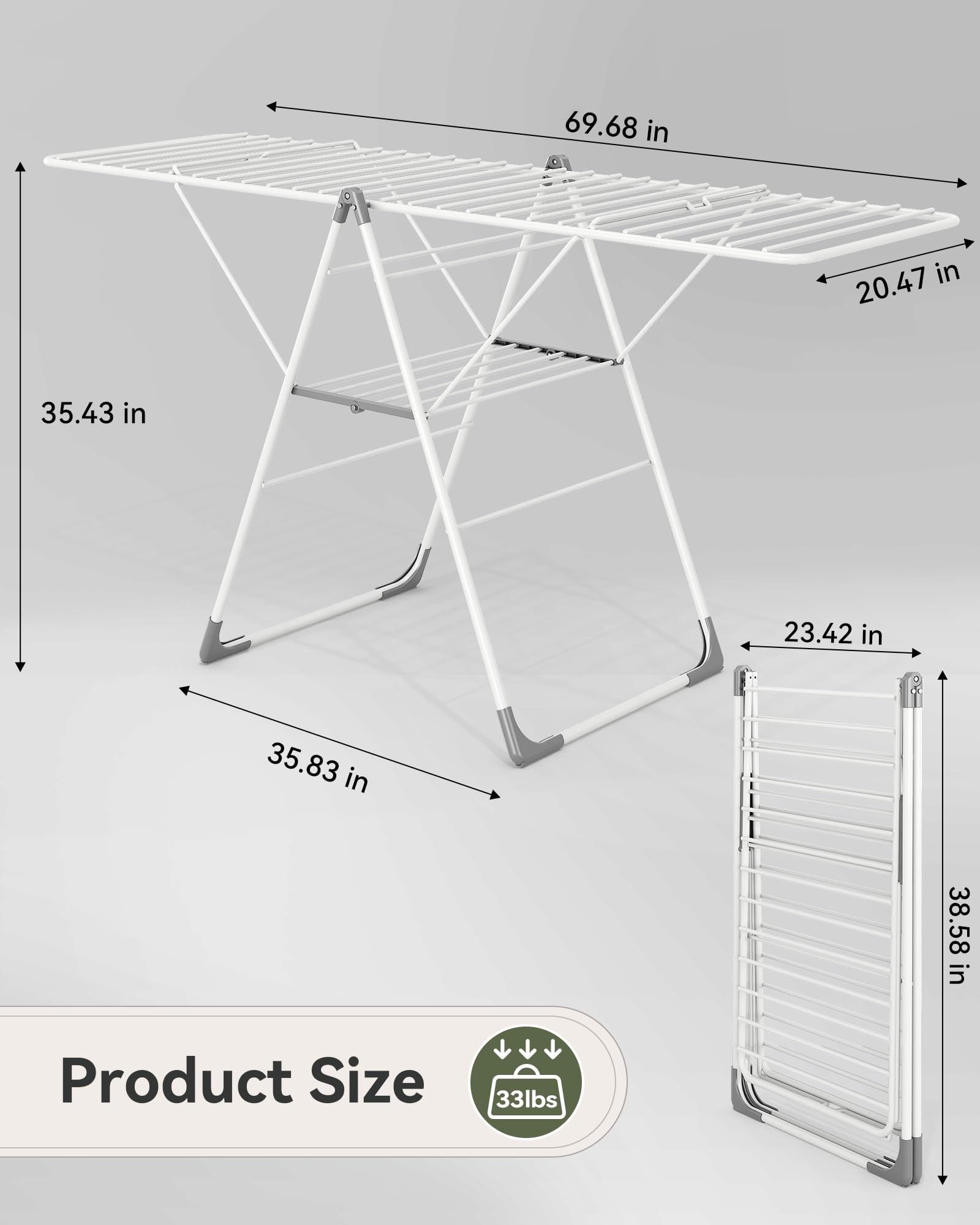 APEXCHASER Étendoir à linge pliable en métal robuste, réglable en hauteur, facile à plier et peu encombrant, pour intérieur et extérieur, blanc
