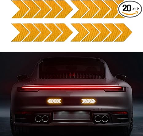 20PCS Car Arrow Reflective Stickers, Car Safety Sticker, Waterproof Safety Warning Sign Reflective Decal, Arrow Shape Reflective Decals Car Accessories for Auto Truck Motorcycle (Yellow)