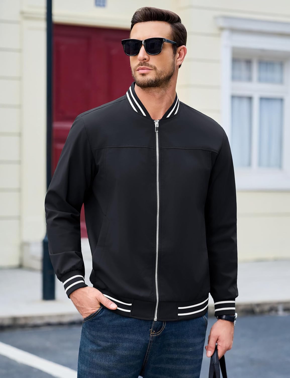 MAGCOMSEN Men's Bomber Jacket Lightweight Windbreaker Jackets Zip Up Windproof Jackets Casual Spring Fall Coat for Golf - Image 2