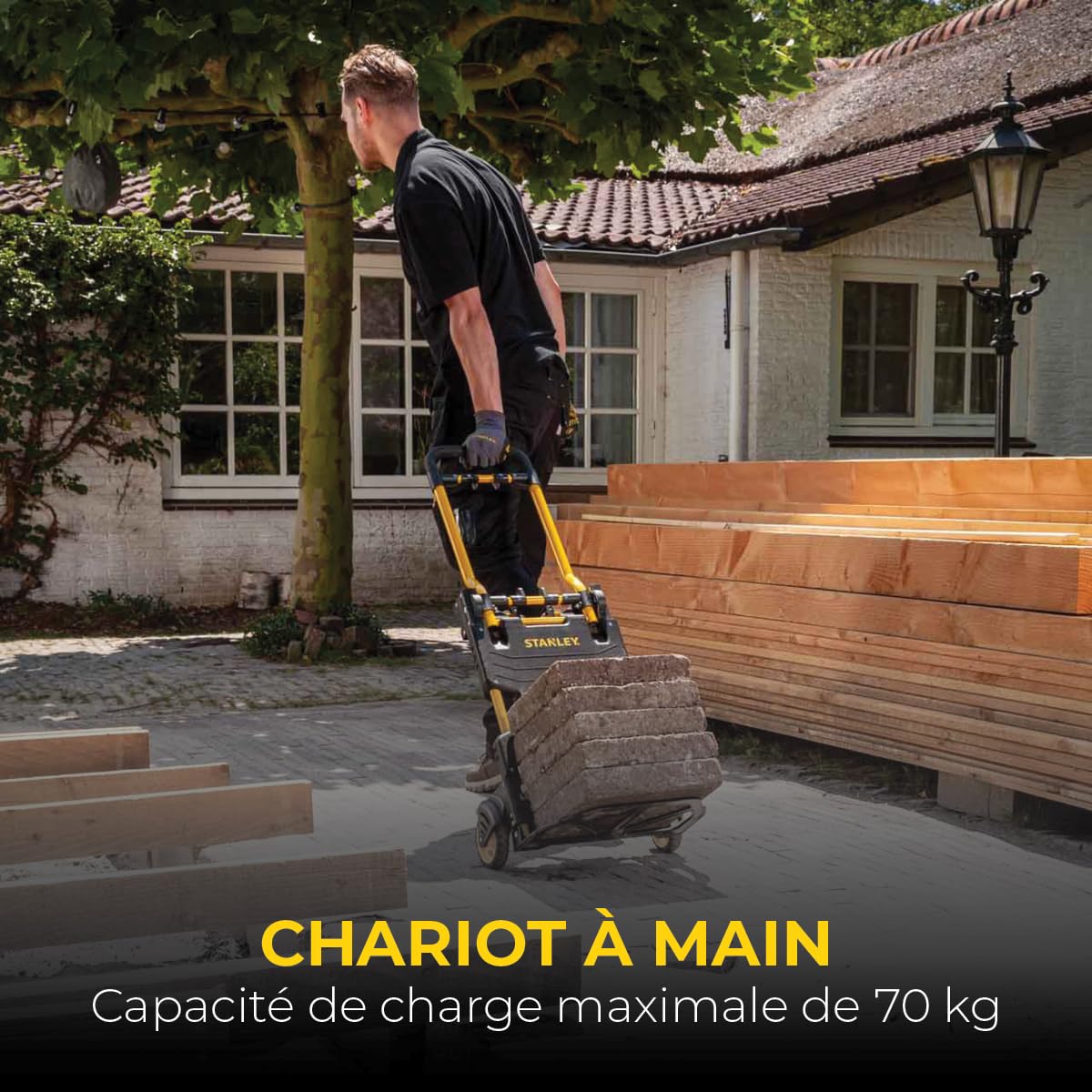 Stanley 2 en 1 Chariot Pliable SXWTD-FT585 - Chariot de Transport Capacité 137 KG - Plateforme Pliable - Multifonctionnel - Noir/Jaune