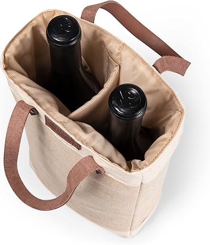 Miniatura 7 de LEGACY - a Picnic Time Brand - Bolsa de vino con aislamiento de yute Pinot de 2 botellas y bolsa de regalo, color beige
