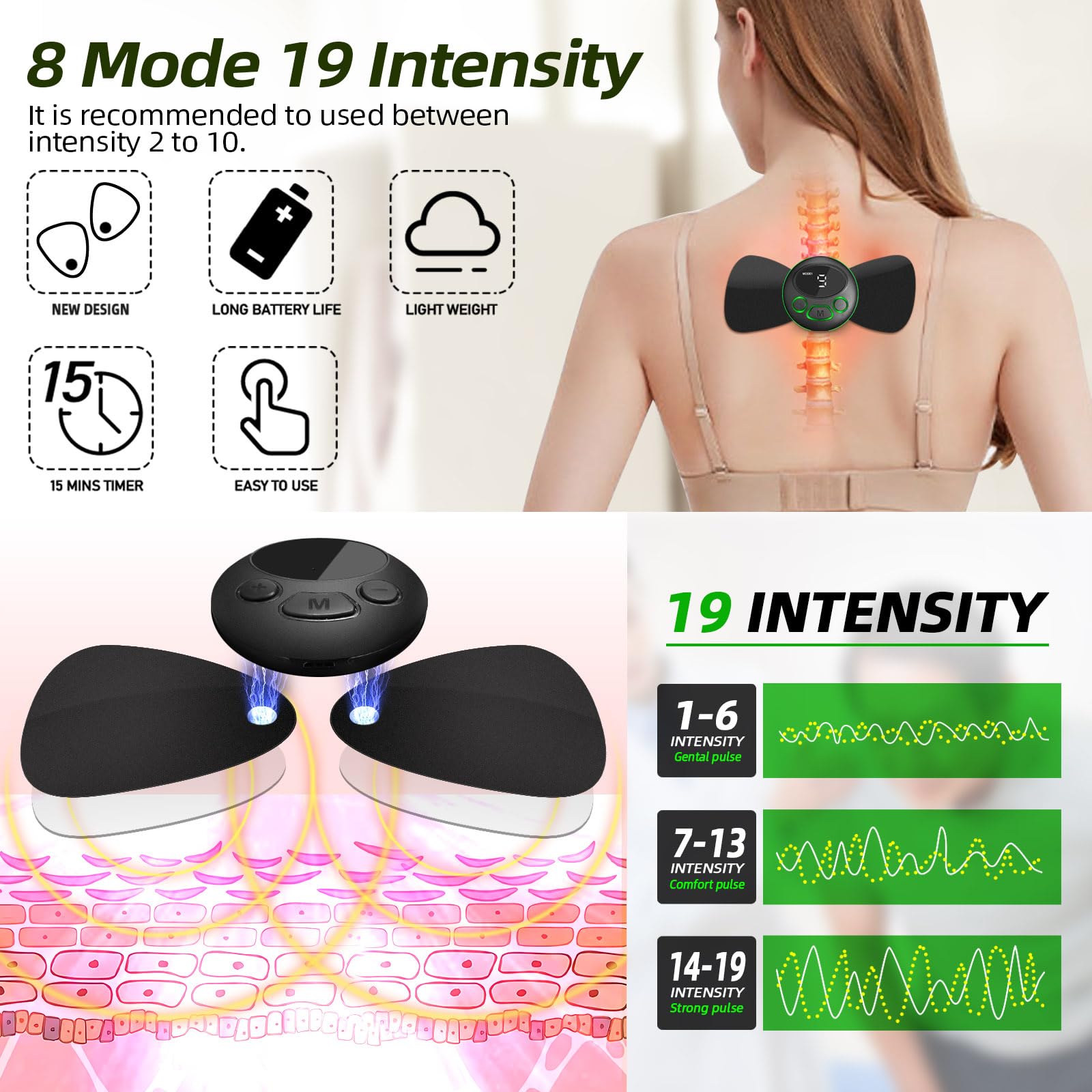 Wireless TENS Unit, TENS Unit Muscle Stimulator, Mini EMS Massager, 4 Pads — Amazon image 3