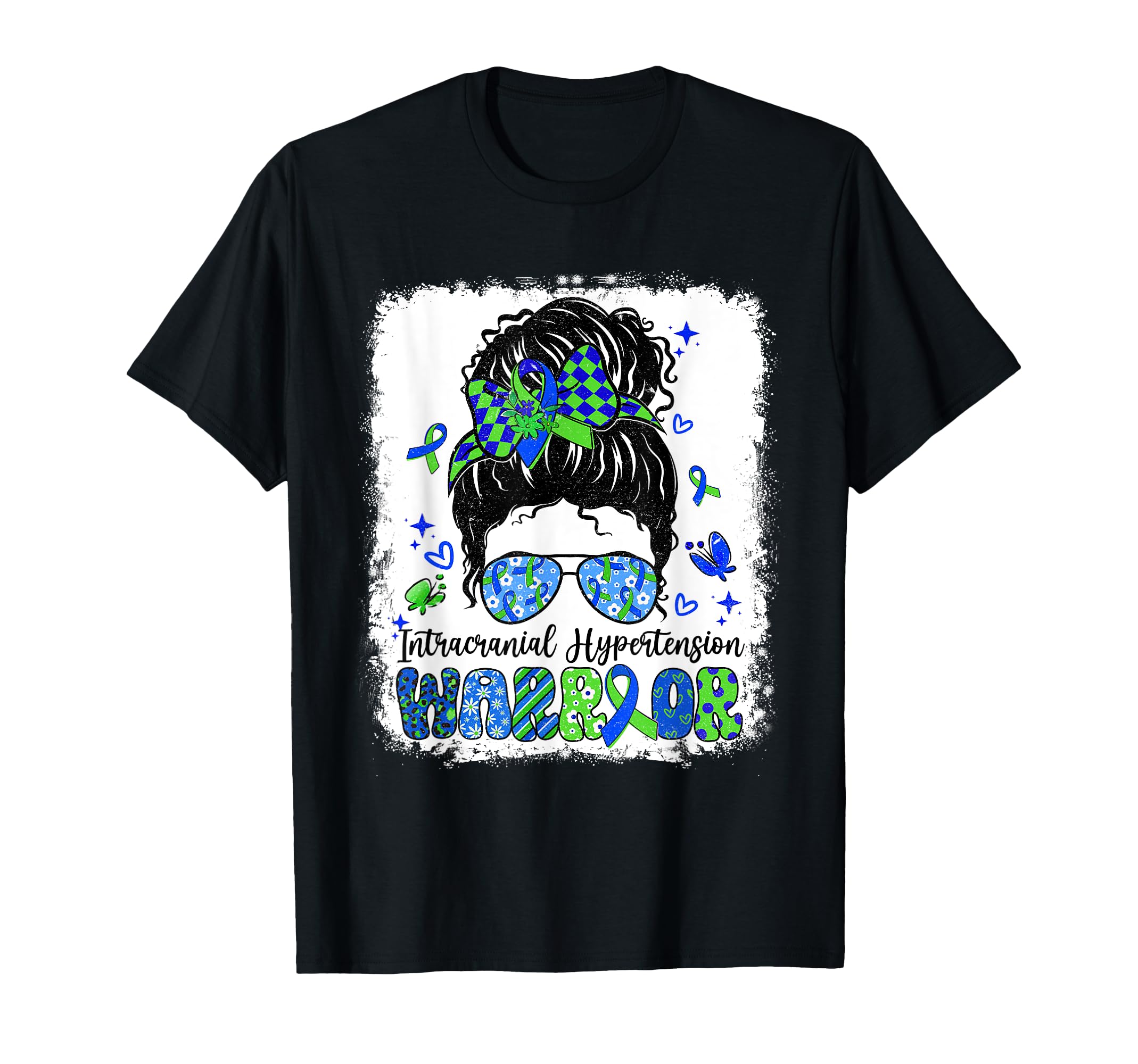 Warrior Messy Bun Green Blue Intracranial Hypertension T-Shirt
