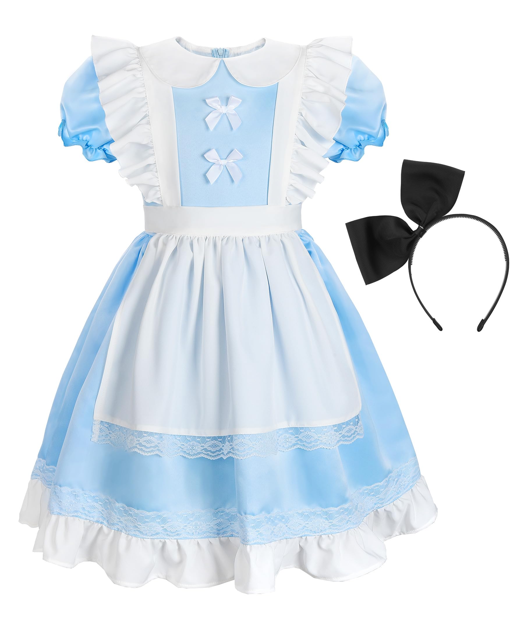 ReliBeauty Princess Deluxe Glittering Halloween Dress with Apron Bow Hair Band