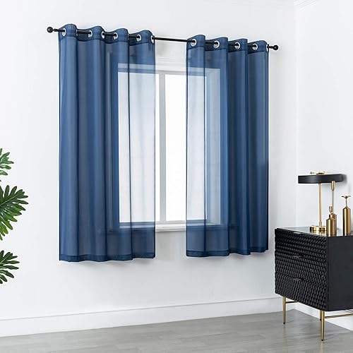 Miniatura 2 de DUALIFE Cortinas traslúcidas azul marino de 54 pulgadas para baño, ventanas pequeñas con ojales, cortinas de semi gasa para habitación de niños,