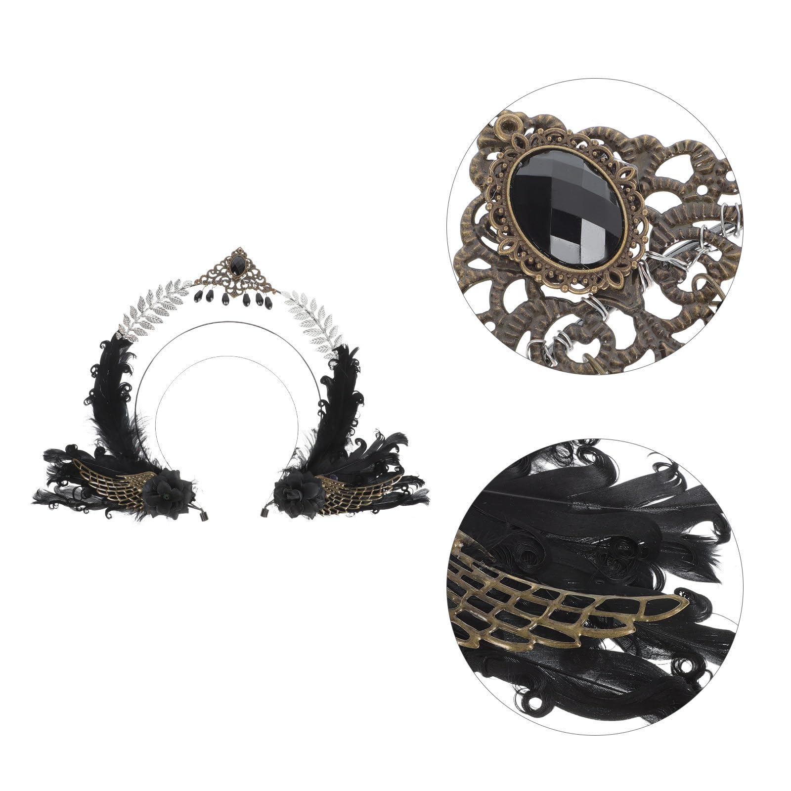 Vintage Haarreif mit Federn und Strasssteinen Eleganter Party Kopfschmuck aus Metall Delikate Dekoration Einfach zu Tragen für Halloween und Themenpartys