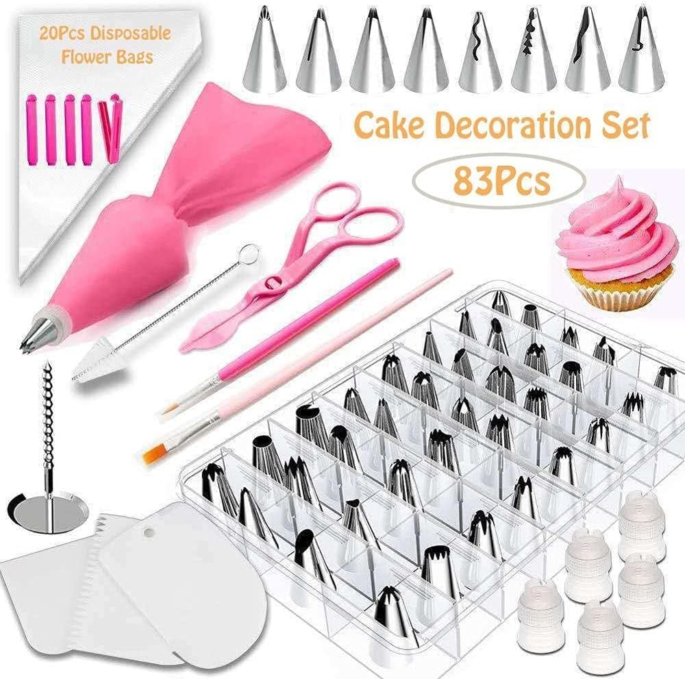 Juego de 83 boquillas para Decorar Pasteles, Incluye boquillas giratorias, Utensilios para repostería y decoración con Manga pastelera.