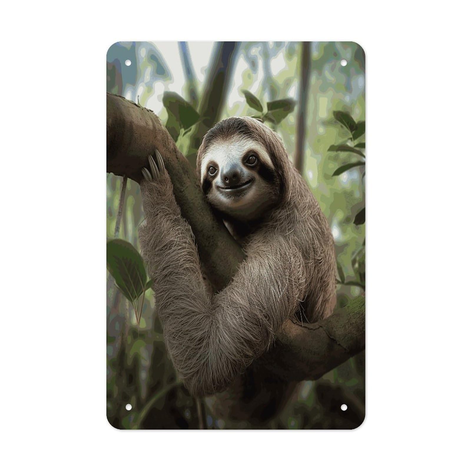 LDGSUPH Sloth Animal Wall Art Prints Folded Edge Iron Sheet Painting with Holes for Wall Prints Decorative Picture Metal Signboard Decor Painting for Outdoor Indoor Wall Decor