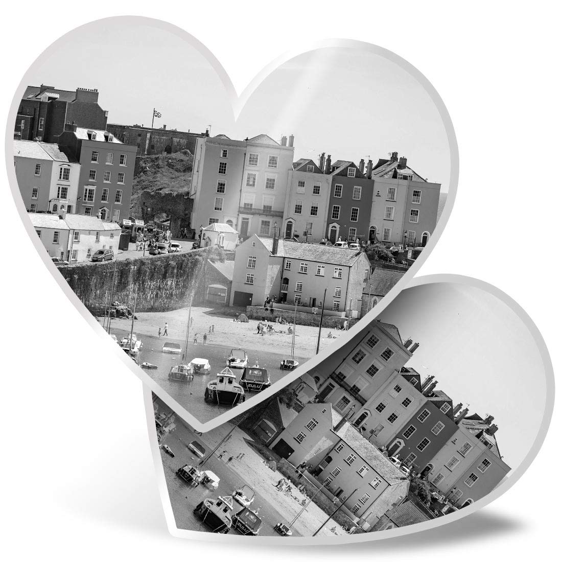 2 x Heart Stickers 7.5 cm - BW - Tenby Harbour Wales UK Travel Boats Fun Decals for Laptops,Tablets,Luggage,Scrap Booking,Fridges, #43628