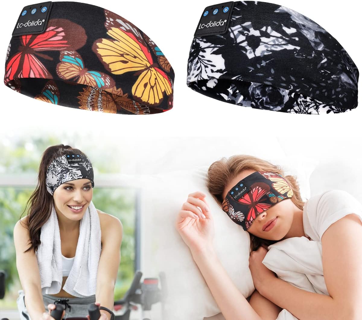 LC-dolida Bluetooth Sleep Mask with Floral Headphones for Sleeping, Sports, Side Sleepers, and Travel