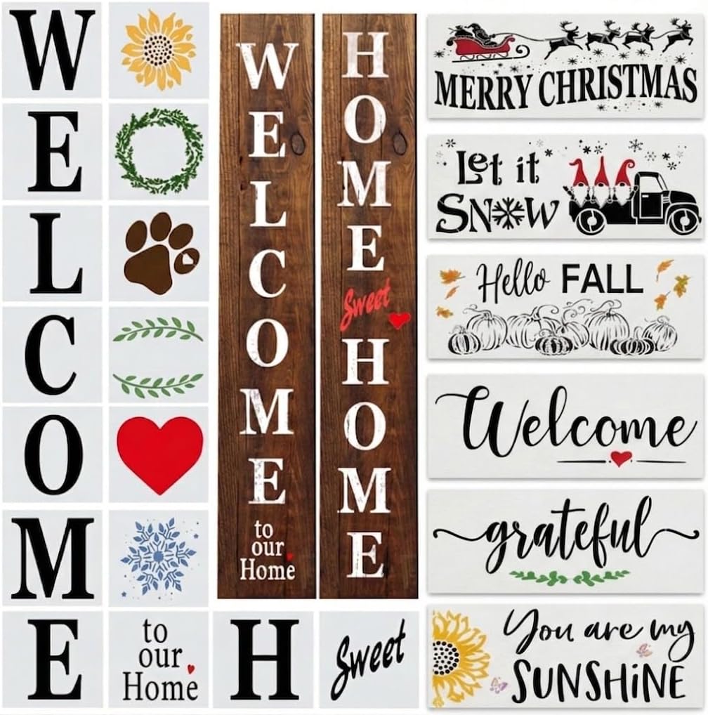 22PCS Large Letter Welcome Stencils for Painting on Wood - Farmhouse Stencils...