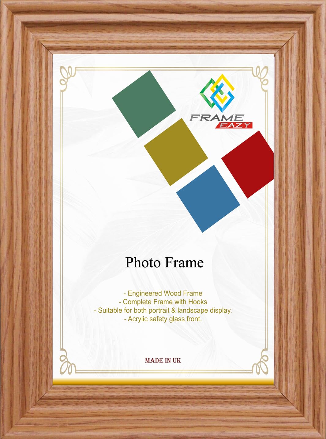FRAME EAZY Modern Swept Oak 14 x 10 inch Picture Frame In Multiple Colours & Sizes - Wide Frame With Safe Perspex Front & Wall Mounting - 14" x 10" (35.6 x 25.4cm) Oak Photo Frame