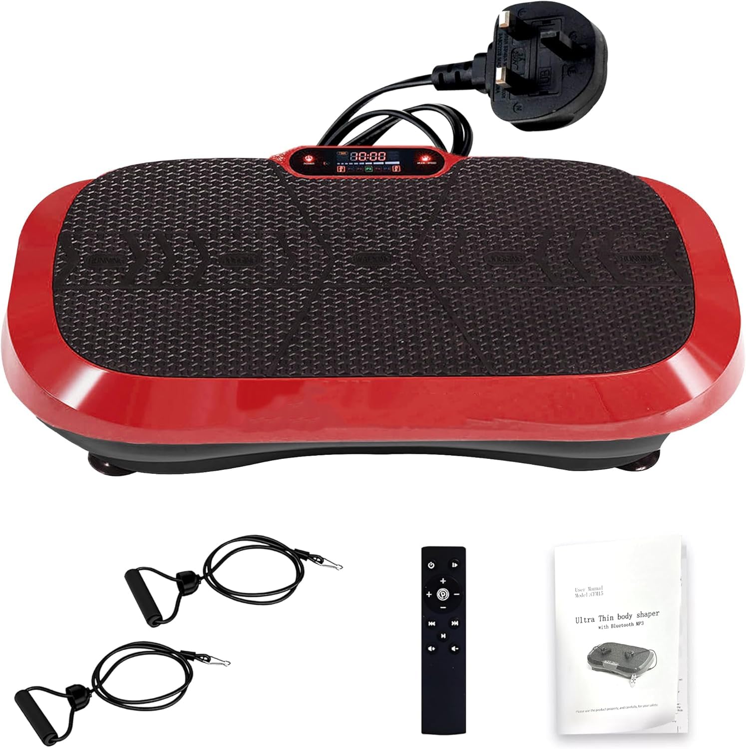 MAXSTRENGTH Ultra Thin Vibration Plate | 180 Speed Levels, Remote & Touch Screen | Bluetooth MP3 | Home Fitness Platform for Weight Loss & Muscle Toning (Black/Red)