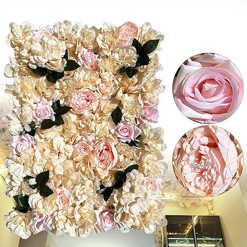 Miniatura 6 de Panel de pared de flores – 12 piezas de decoración de pared de flores, pared de rosas de seda de 24 x 16 pulgadas, telón de fondo de pared de flores