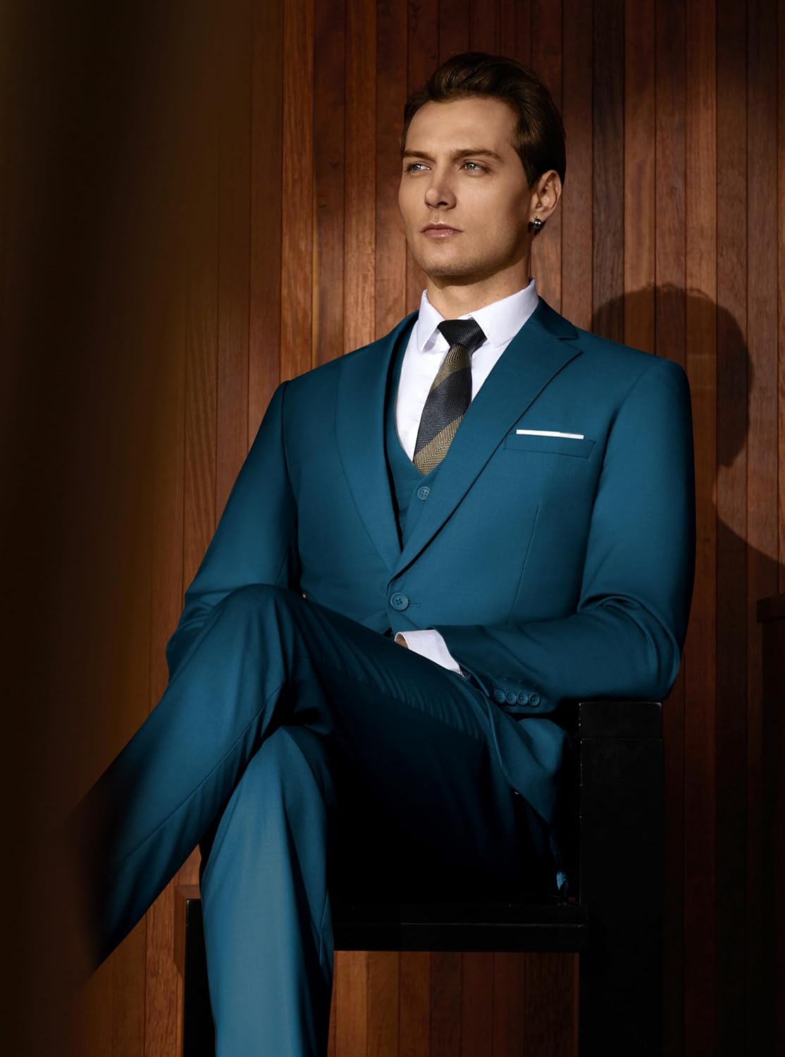 WULFUL Men’s Slim Fit Suit One Button 3-Piece Blazer Dress Business Wedding... - Picture 247 of 257
