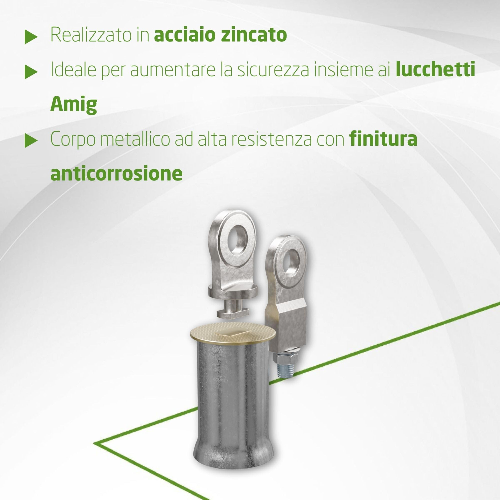 Amig - Chiusura di Sicurezza per Serrande Avvolgibili, Mod SBL-01, Acciaio Zincato, Compatibile con Lucchetti 200-75 e 201-60, Include Supporto di Chiusura