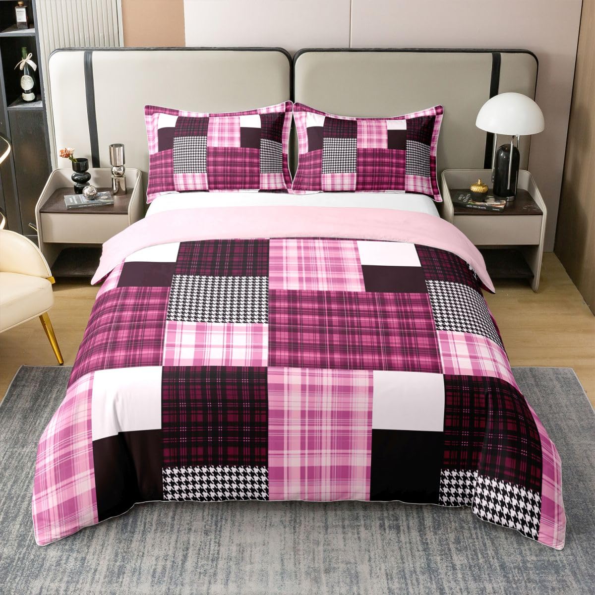 Homemissing Kariert Retro 100% Baumwolle Bettwäsche Set 220x240cm Kinder