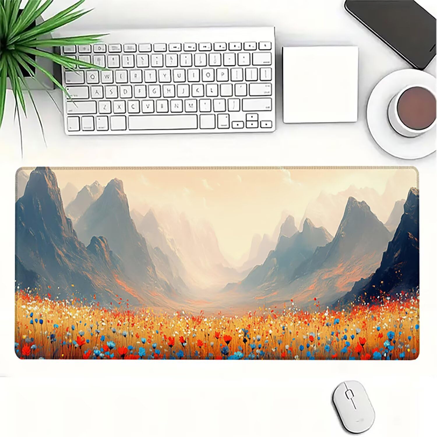 Lejnlnng Podkładka pod mysz do gier XXL, 120 x 60 cm - duża mata na biurko w kwiaty, wodoodporna podkładka pod mysz XL Krajobraz, antypoślizgowa gumowa podkładka pod mysz ze zszytymi krawędziami do