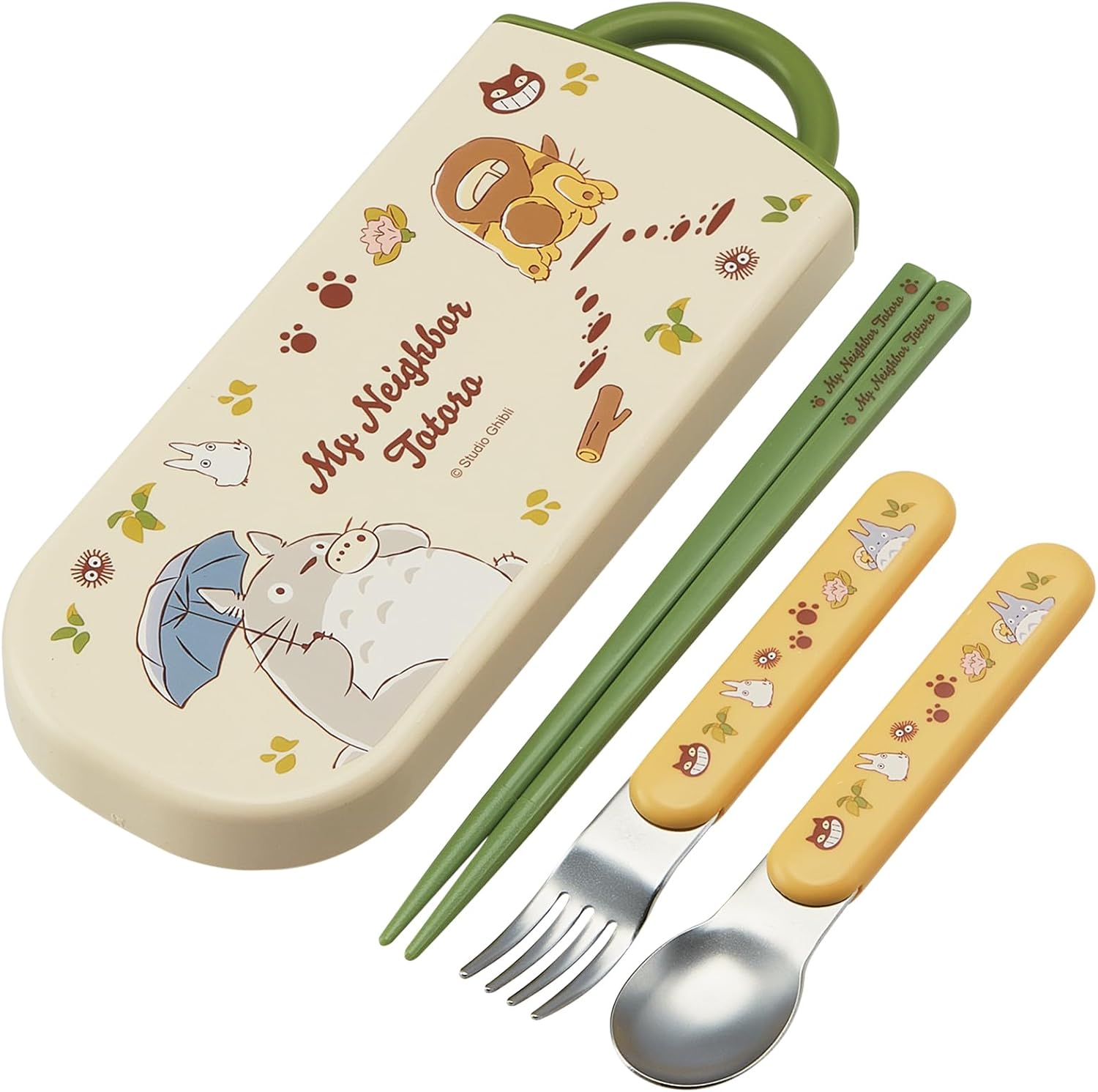 Skater My Neighbor Totoro Utensil Set - Cat Bus - Includes Reusable Fork, Spoon, Chopsticks and Carrying Case - Authentic Japanese Design - Durable, Dishwasher Safe