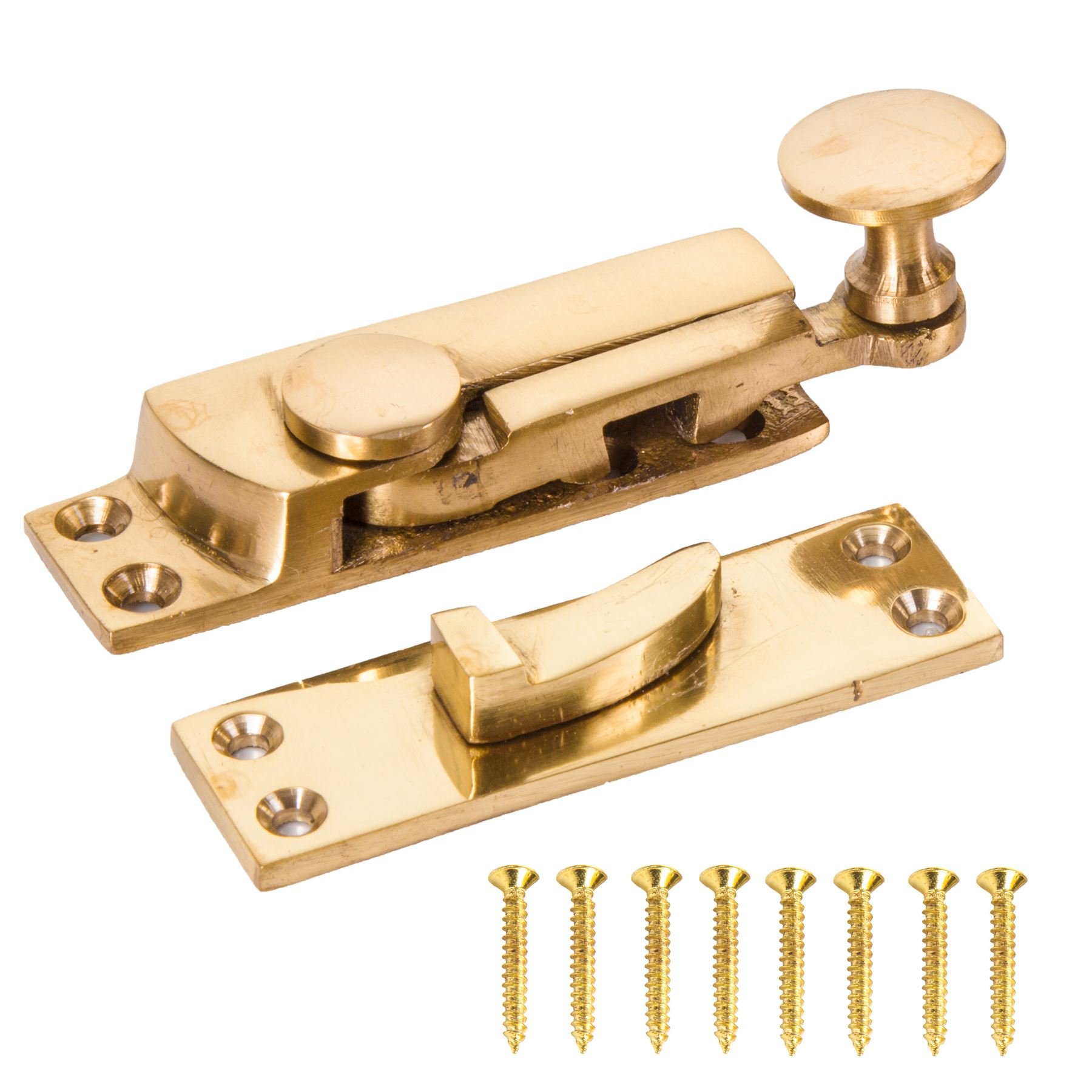 White Hinge Limited Solid Brass Sash Window Lever Arm Fastener - Slide Locking Wood Frame Latch