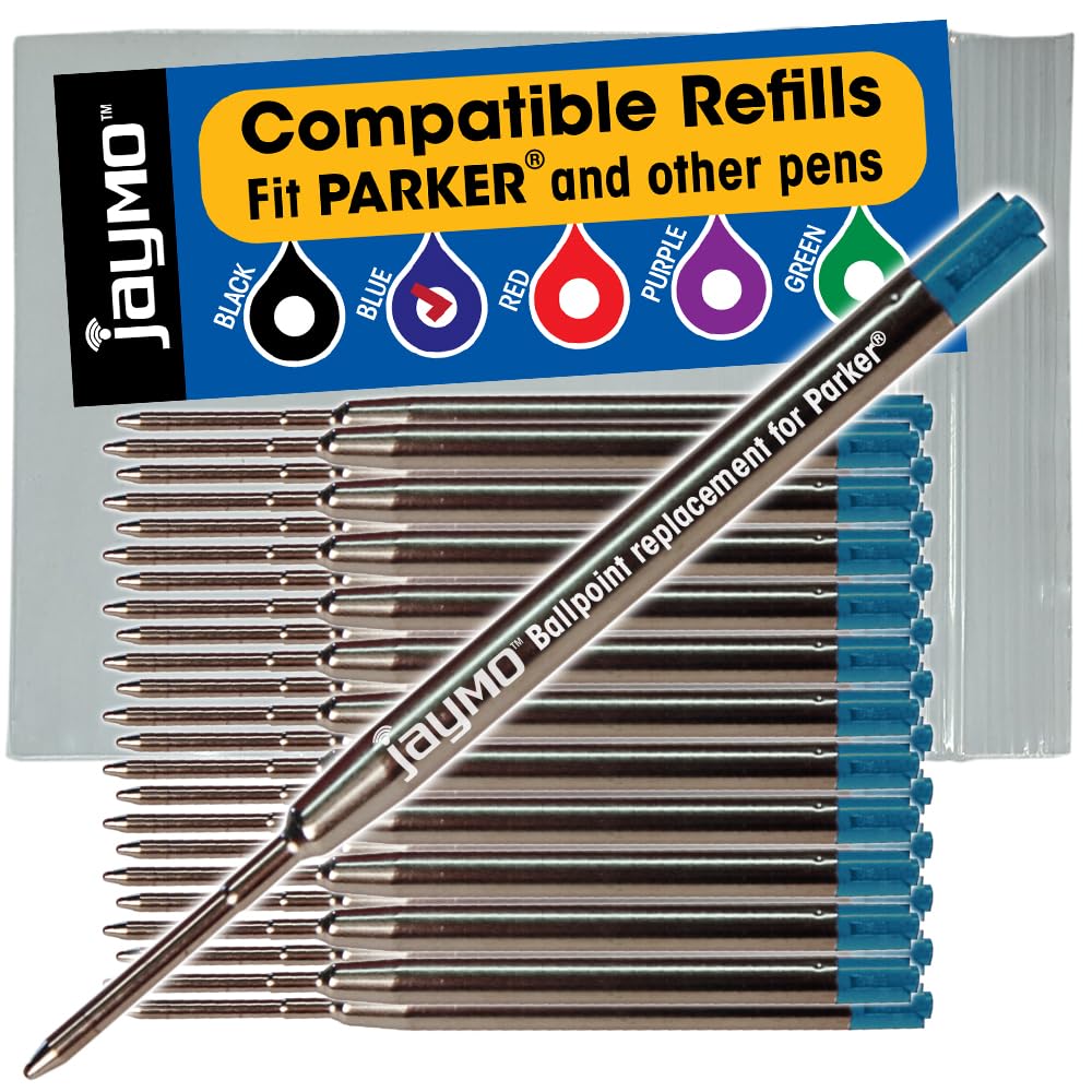 Jaymo Replacement for Parker 1950371 and Bastion - Measures 3.875 in / 98 mm Long - G2 Ballpoint Pen Refill - 24 Blue