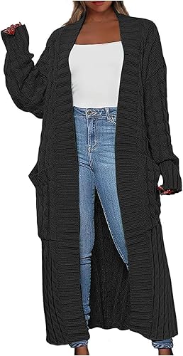 Hoy 2023 Liquidación - Cárdigan largo con capucha para mujer, suéteres gruesos de punto trenzado de invierno, abrigo de manga larga con bolsillos,