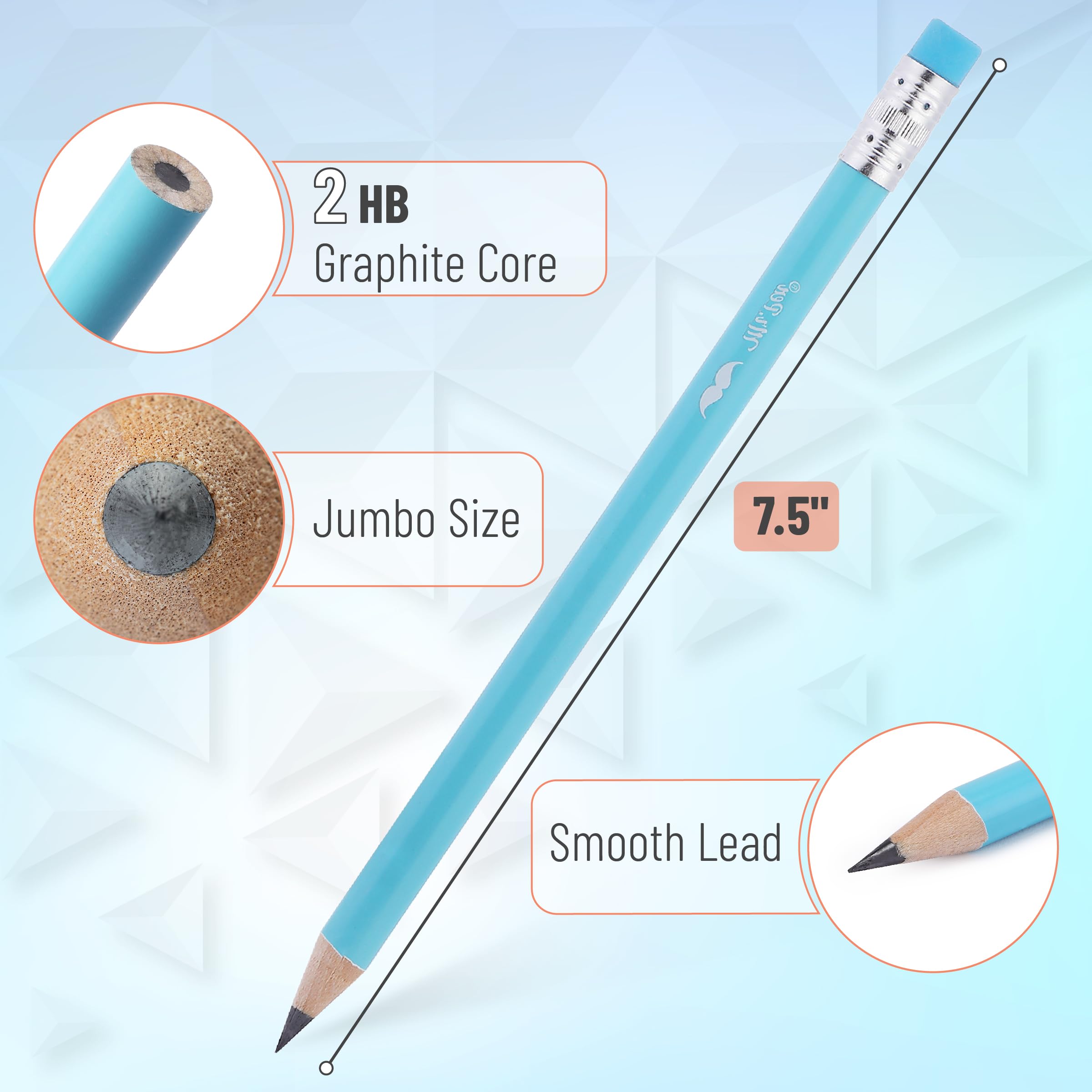 Mr. Pen Matite Jumbo Con Gomma E Temperamatite – 20 Pezzi, Matite Grandi Diametro 1 Cm, Ideali Per Bambini E Scuola
