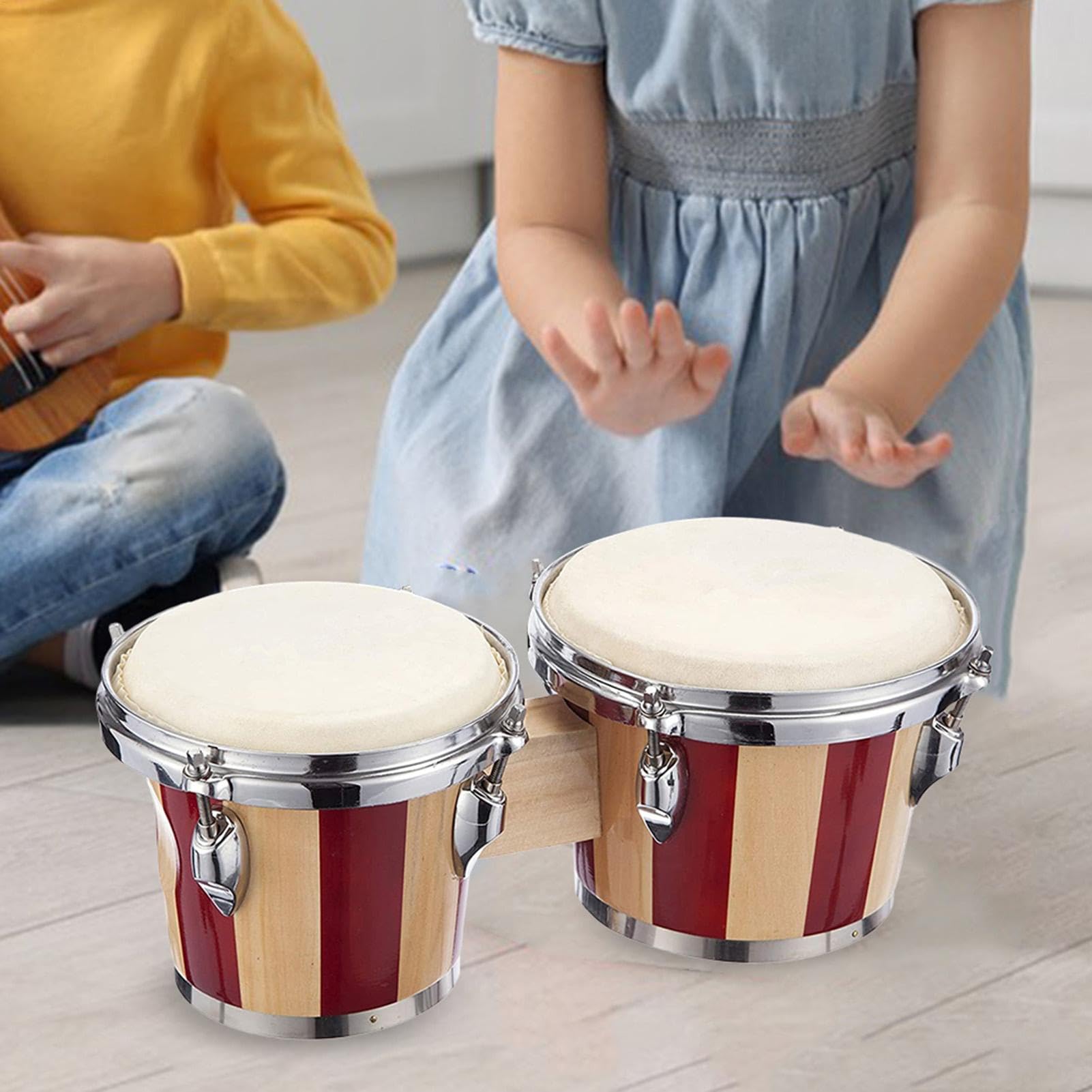 Bongo de madera | Instrumento musical de percusión para principiantes - Instrumento musical de percusión profesional, bongos de 6 y 7 pulgadas para principiantes | Bongos de Madera para Ritmo y Aprendizaje Musical Para Niños, Adolescentes, Adultos y Todas
