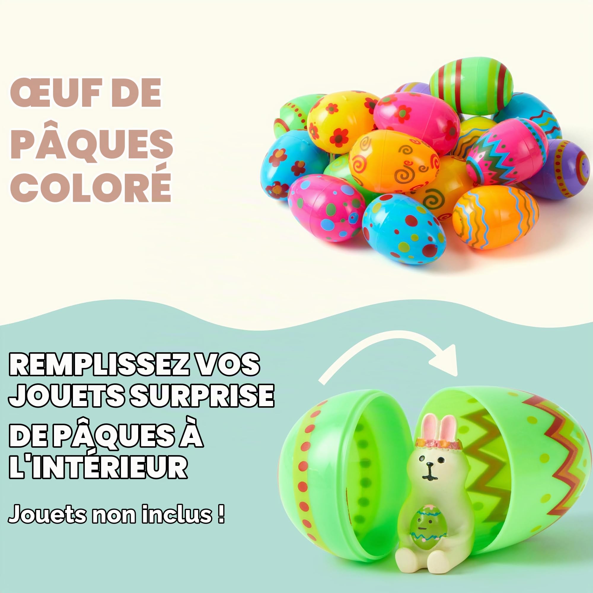 JOYIN 48 œufs De Pâques Avec Mini Peluches – 24 Motifs, 6 Couleurs – Porte-clés Et Remplisseurs Pour Paniers De Pâques