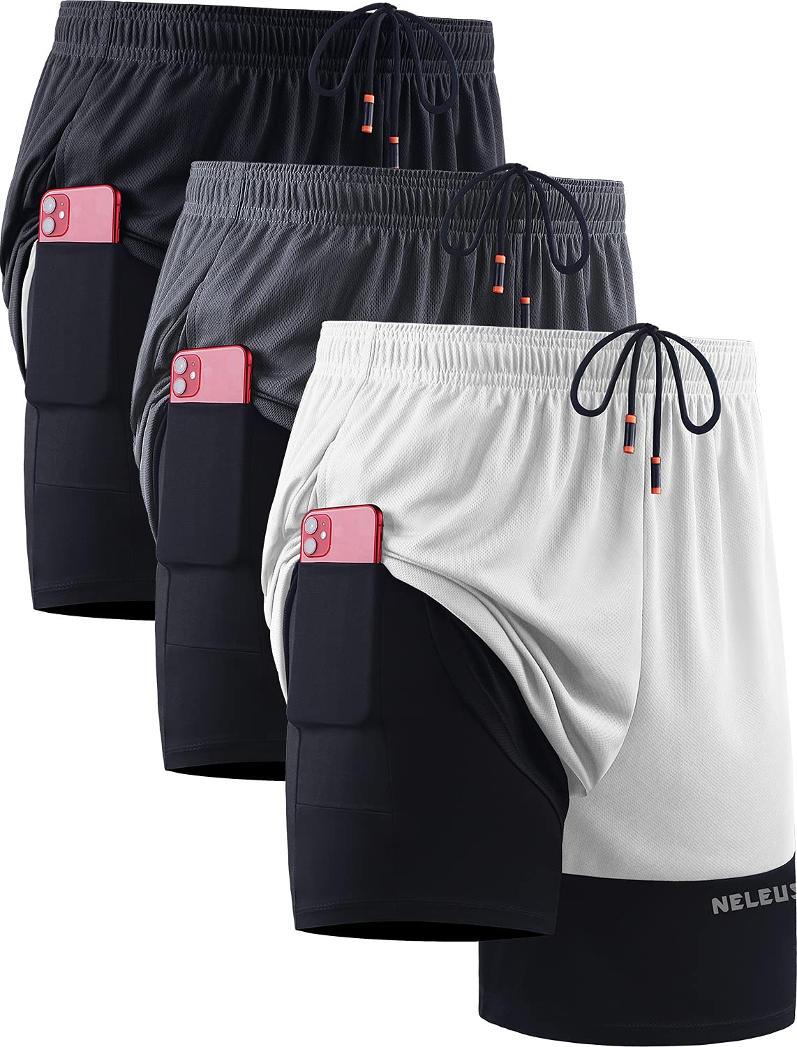 NELEUS Mens 2 in 1 Running Shorts with Liner Dry Fit Workout Shorts with Pockets