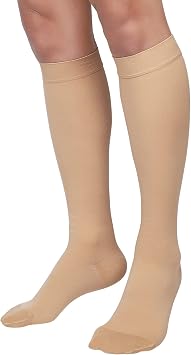 MGANG 20-30 mmHg Compression Socks, Knee High Compression Stocking for Men and Women, Closed Toe, for Varicose Veins, DVT, Swelling, Edema, Shin Splints, Beige Small