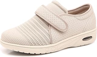 Women's Wide Width Walking Shoes with Adjustable Closures, Air Cushion Breathable Mesh Sneakers for Elderly Diabetic Edema Swollen Feet