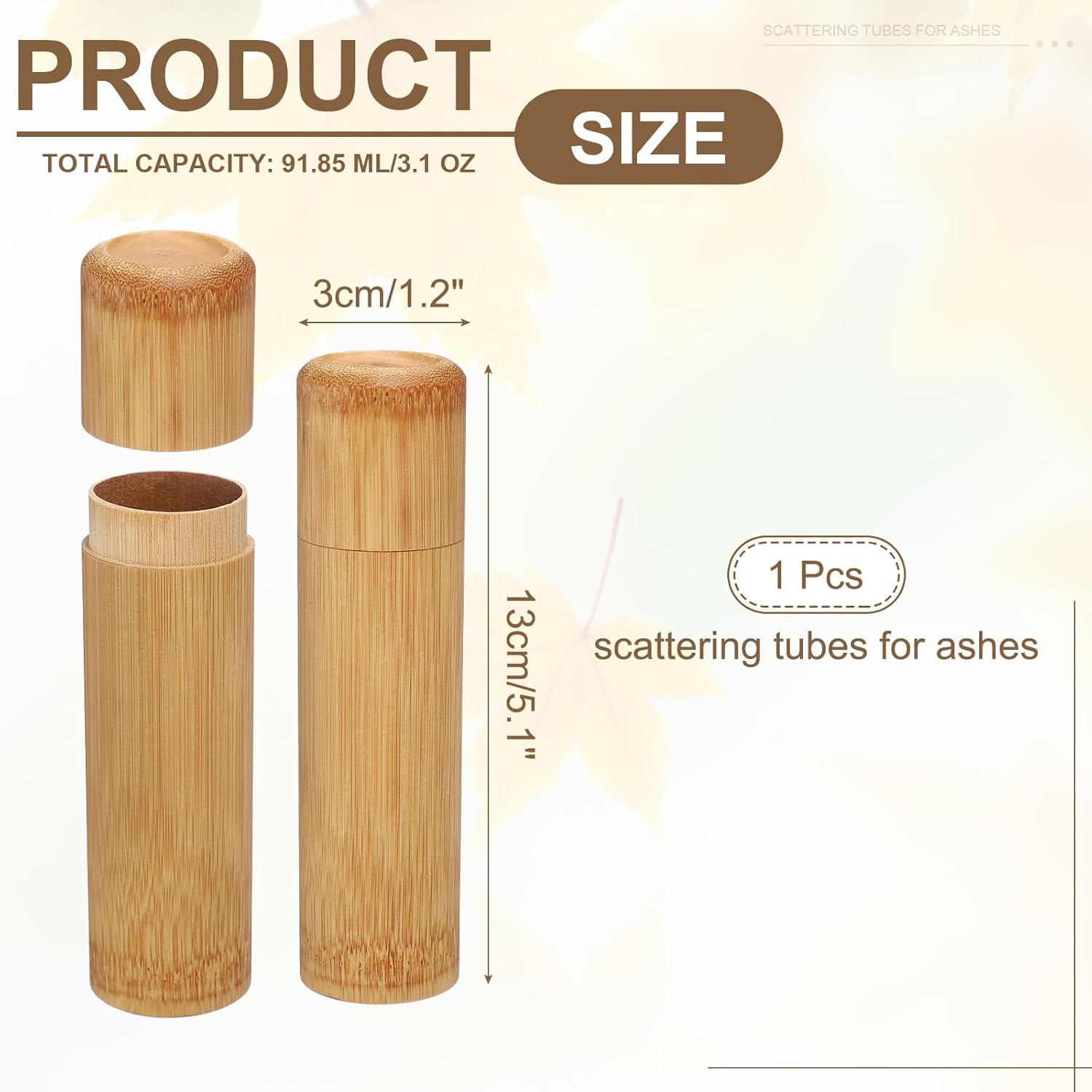 uxcell Bamboo Scattering Urn, 5.1" x 1.2" Small Cremation Tube with Lid Mini Keepsake Brown for Male Female Pet Dog Brown - Image 2