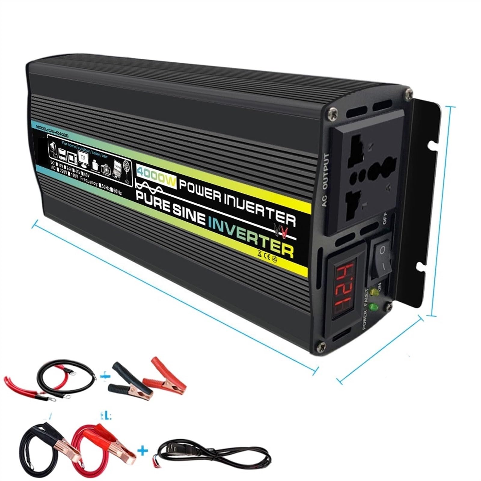 Wechselrichter, Reiner Sinus-Wechselrichter DC 12 V/24 V/48 V/60 V zu AC220 3000 W 4000 6000 Spannungswandler Stromrichter Solar-Wechselrichter(4000W,12V)