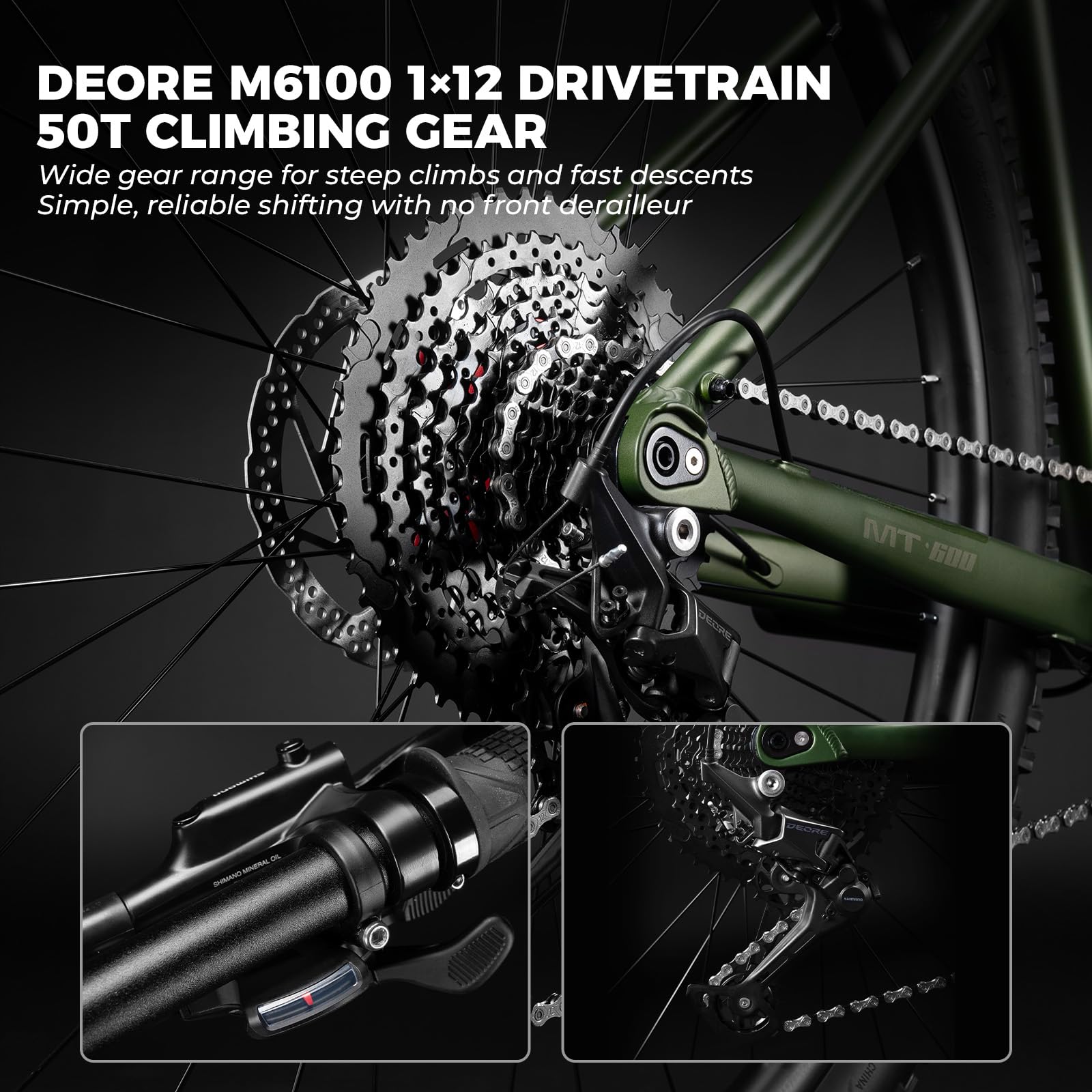 ROCKBROS MT·600 Bicicleta de Montaña Hardtail 29", Cuadro de Aluminio, 1x12 Velocidades, Horquilla de Aire 140 mm, Frenos de Disco Hidráulicos, Neumáticos Antipinchazos, Eje Pasante