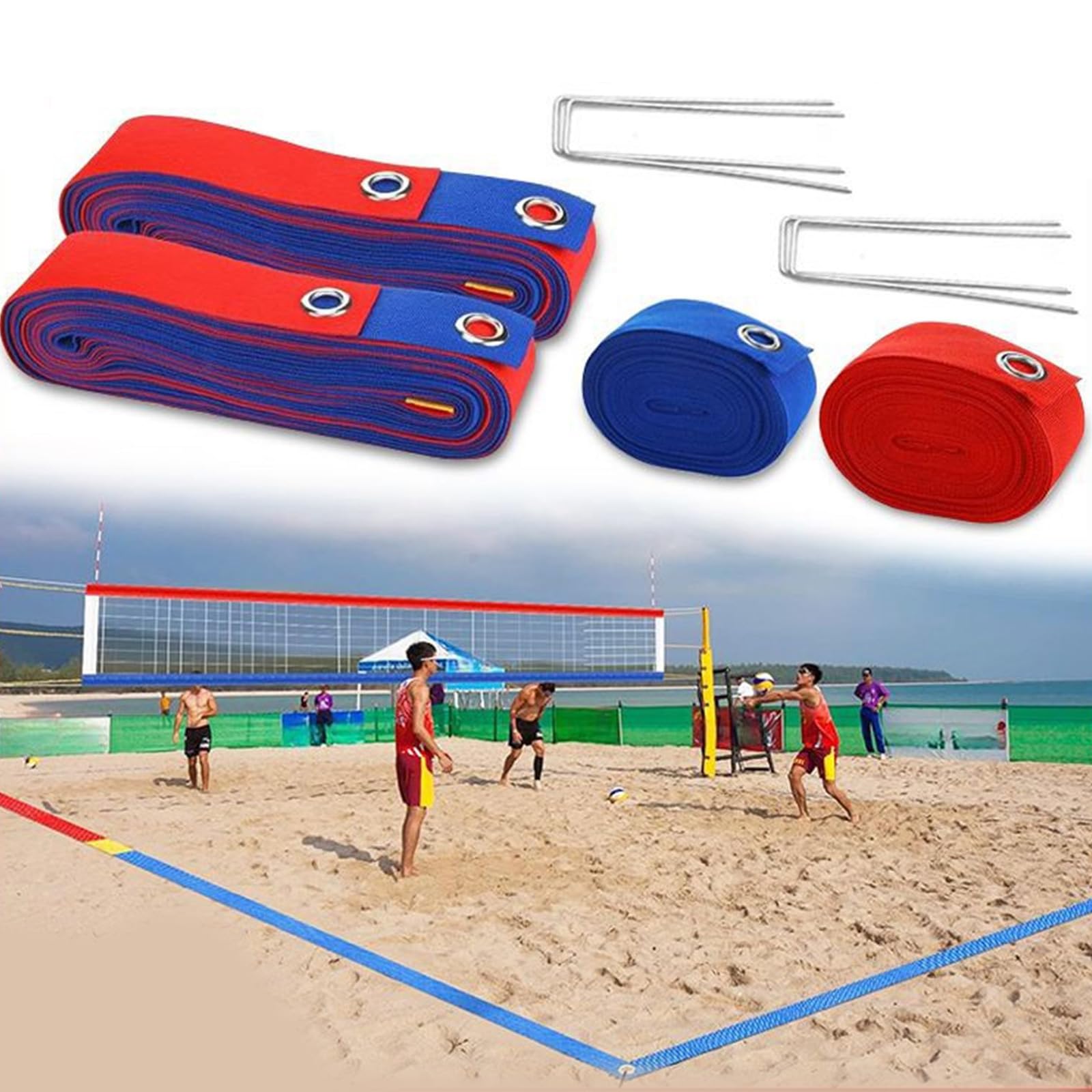 Xuancai Ligne de volleyball de plage avec clous de sol pour limites extérieures, courts, sangle marqueur durable de volleyball de plage avec clous de sol