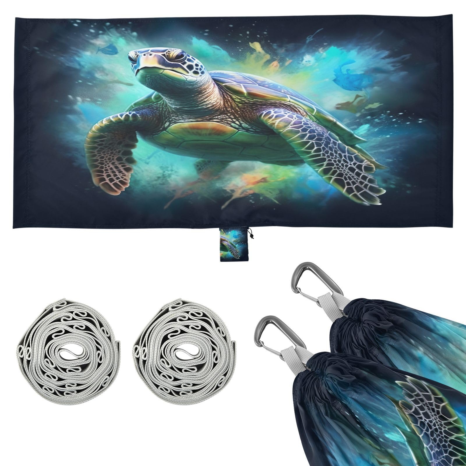 SDMKA Green Sea Turtle Camping Hammock, 330 lbs with 2 Tree Straps, Carry Bag, Single Portable Hammock for Outdoor/Indoor, Hiking, Beach, Backpacking, Travel