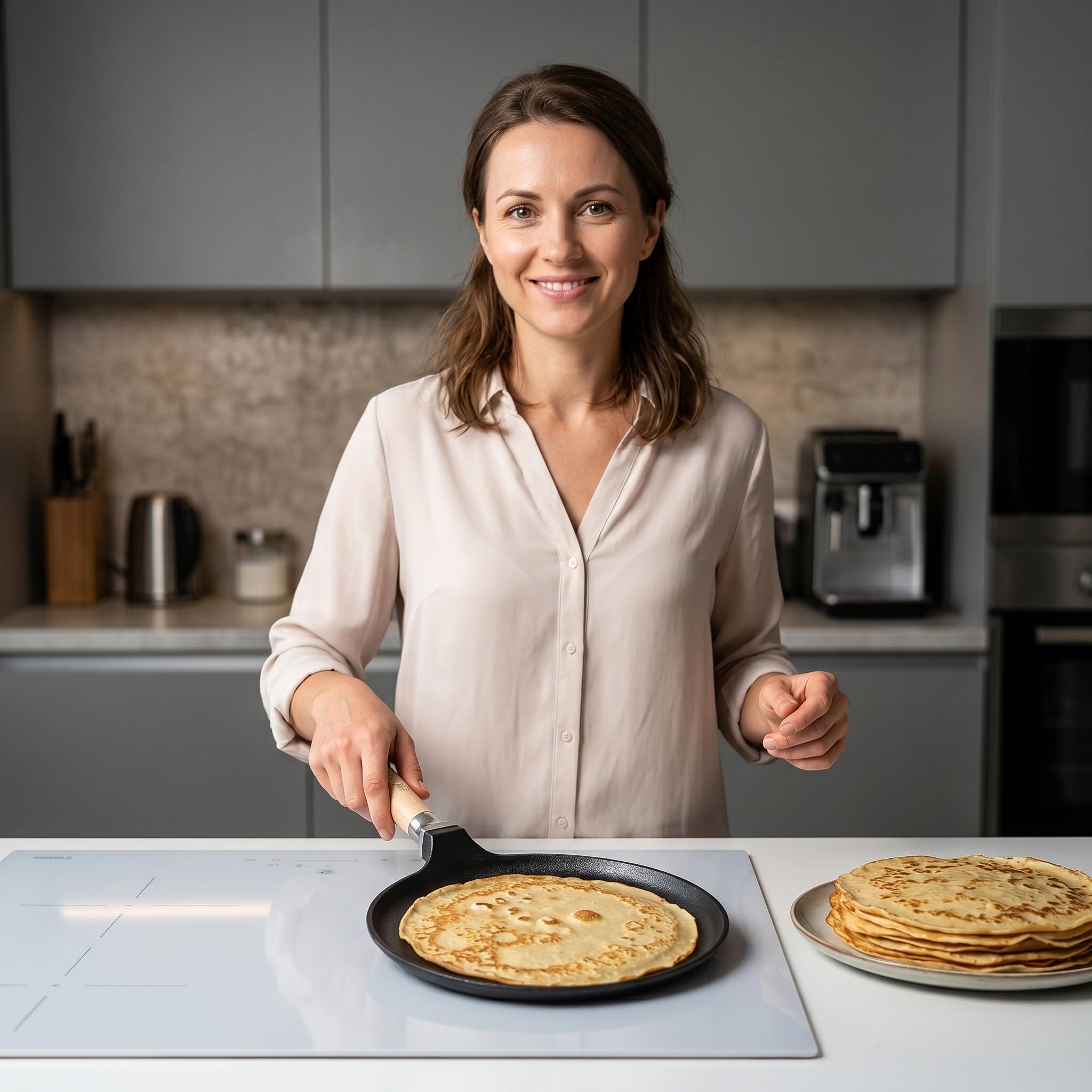 4BIG.fun Padella per pancake, Ø 24 cm, in ghisa per crepes/frittelle, padella per omlette, padella per frittelle, padella per crêpes, padella per crepe per tutti i piani cottura, con induzione
